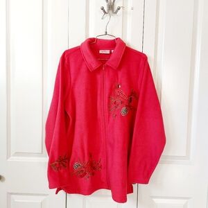 Beaded Fleece Zip Jacket‎ with Cardinal Medium Quacker Factory Christmas Holiday
